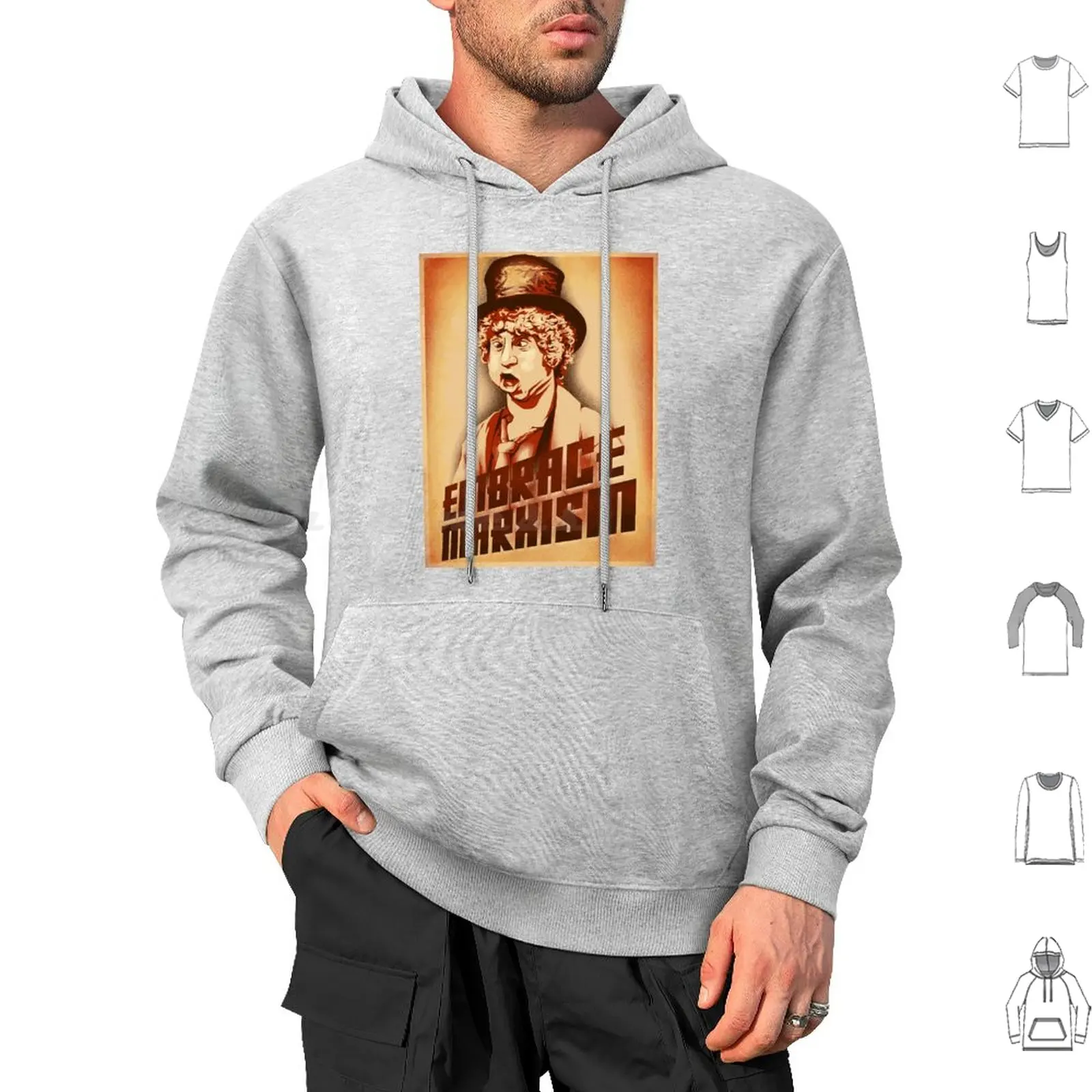 Худи хлопчатобумажное с длинным рукавом постер надписью объятия Marxism Marx Harpo