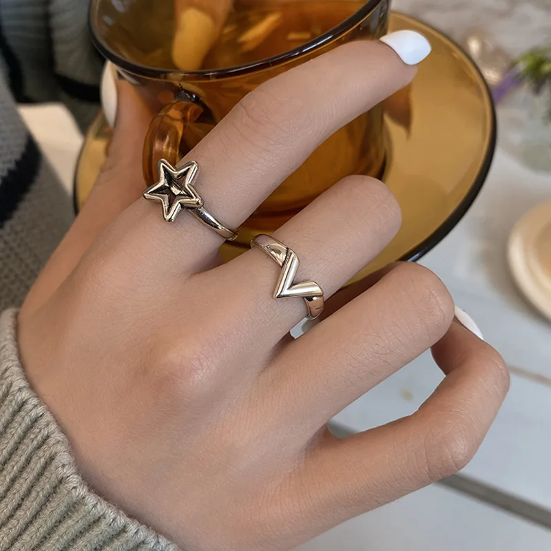

Star and Geometric Rings for Girls Hip Pop Korean Fashion Vintage Jewelry Christmas 2022 Trend Aesthetic Accessories Gift Female
