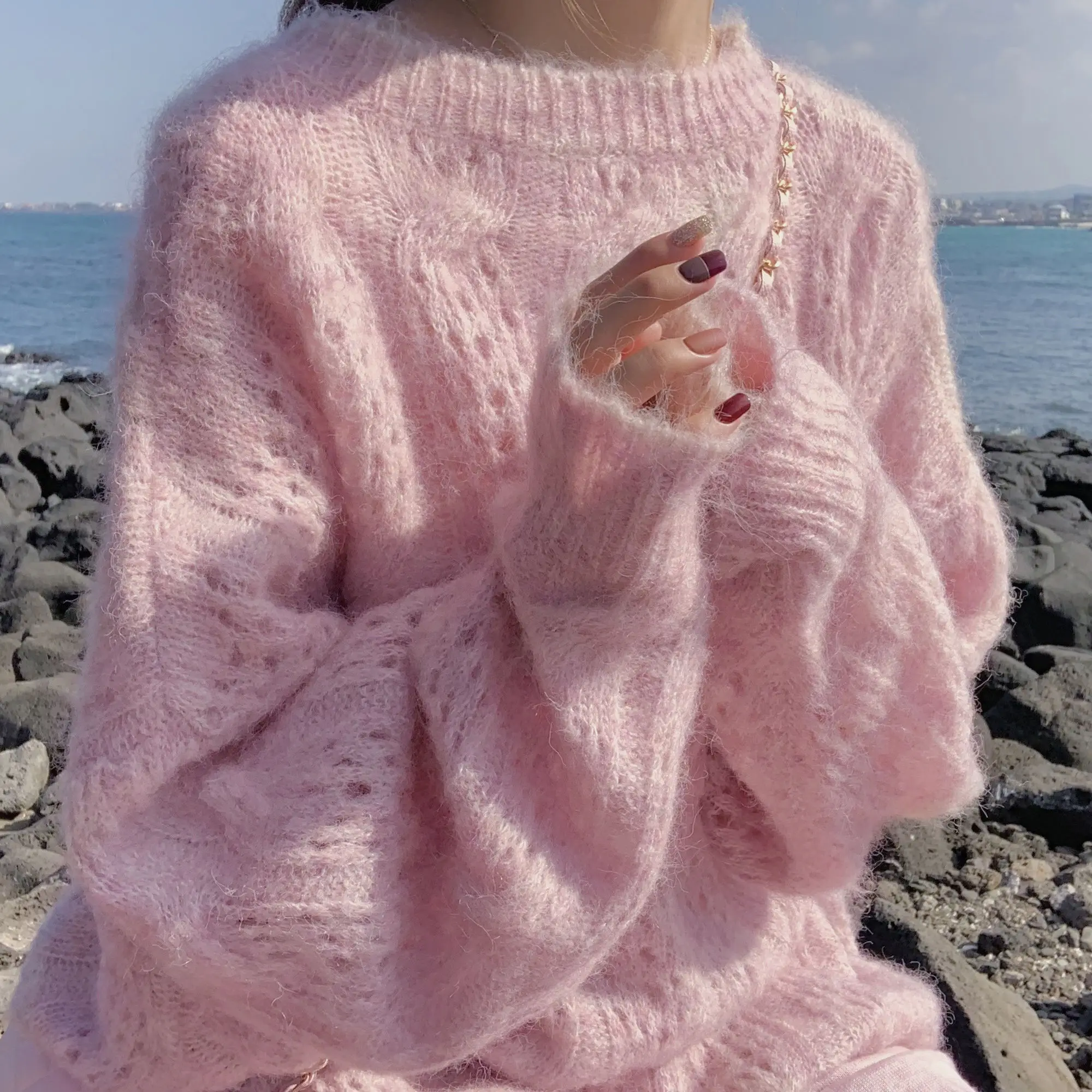 

Мохеровый вязаный свитер, пуловеры, женская одежда Y2k, новый зимний модный мягкий теплый джемпер, женский свитер, повседневные топы, милый св...