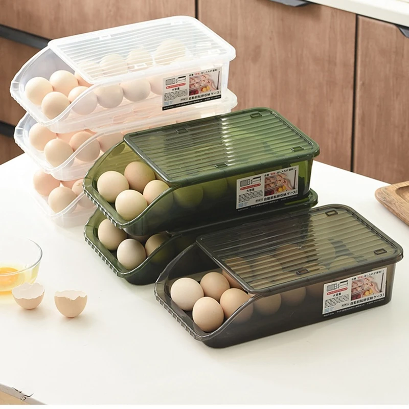 

Automatic Rolling Egg Storage Box Plastic Storage Container Kitchen Fridge Storage Organization Eggs Holder Basket Cartons Tray