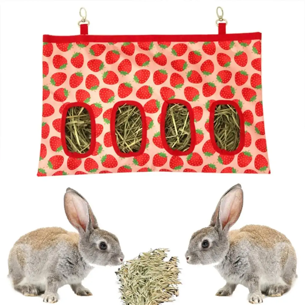 

Oxford Cloth Rabbit Hays Feeding Bag Hanging Pouch Feeder Holder Four-hole Food Dispenser Container For Dutch Rat Small Pet