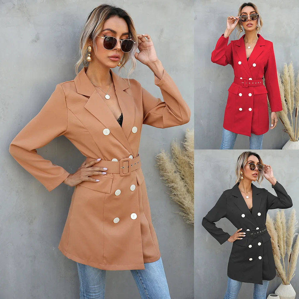 

2022 Spring and Autumn Fashion Lapel Mid-Length Button Suit Female Tie-Front Top Coat Women Blazer coats