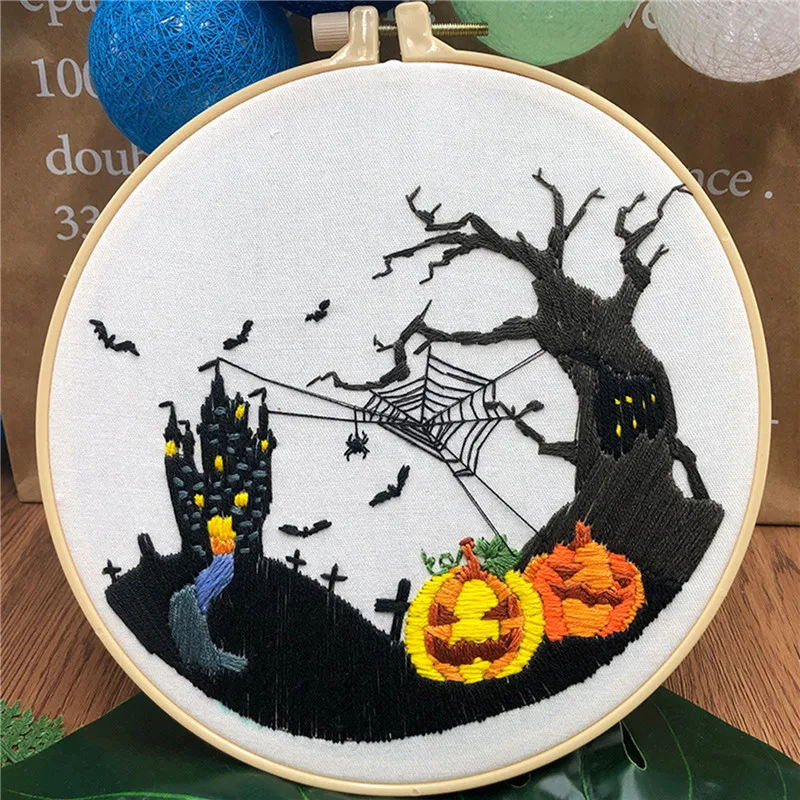 

Halloween Pumpkin Skull European Embroidery Kit Simple Three-dimensional Embroidery Ribbon Kit Embroidery Needlework