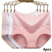 4pcs womens soft cotton briefs sexy lingerie lace underwear high waist breathable panties plus size underpants female intimates