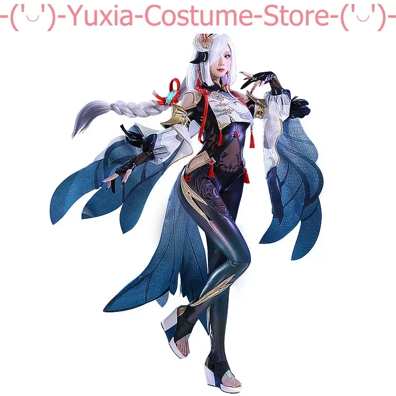 Аниме! Genshin Impact Shenhe Экзорцизм талисман игровой костюм униформа Косплей Костюм