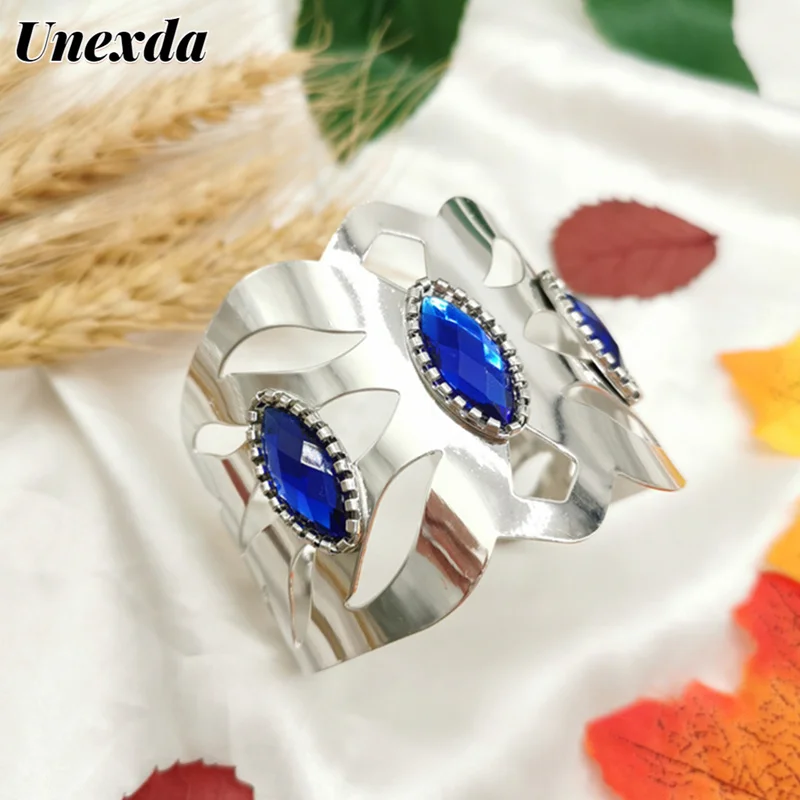 

Unexda Vintage Fashion Women Bracelet Luxury Jewelry Designer Glossy Blue Gemstone Cutout Bracelet Gothic Accessories Jewellery