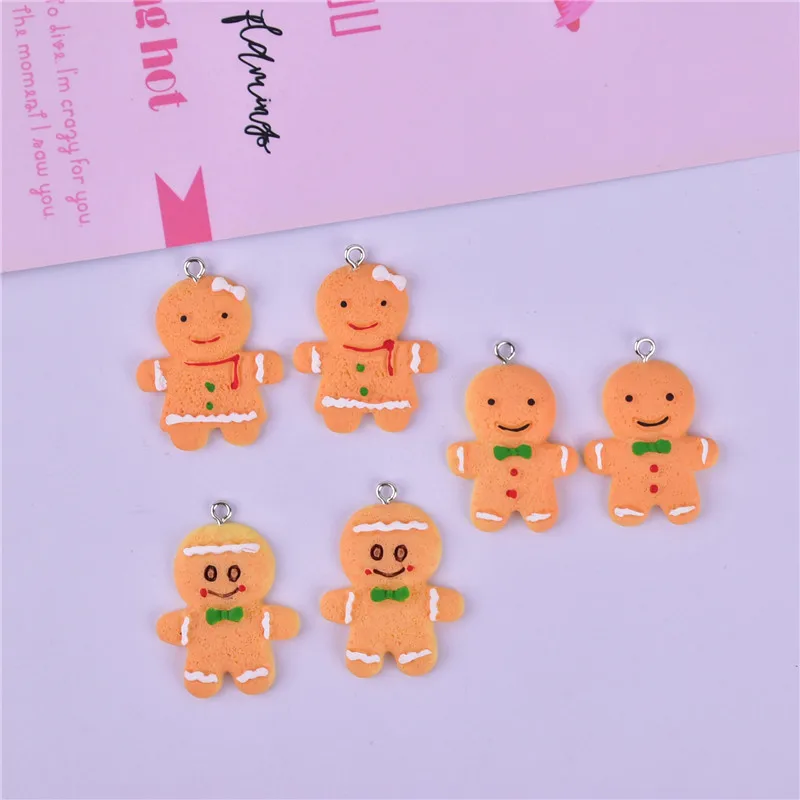 

10pcs 27*30mm Cute Gingerbread Cookie Man Resin Charms for DIY Jewelry Making