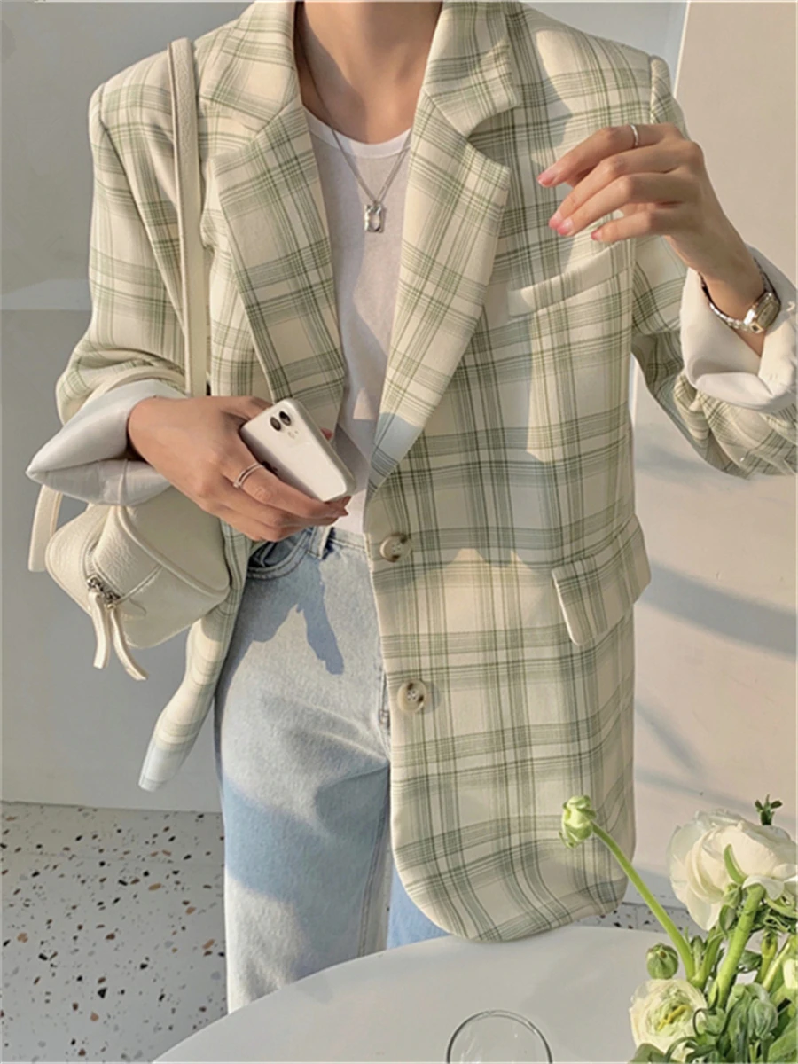 

Tops Women Autumn Winter New 2022 Fashion Vintage Coats Plaid Elegant Lady Chic Korean Wild Female Blazers Jackets Clothes