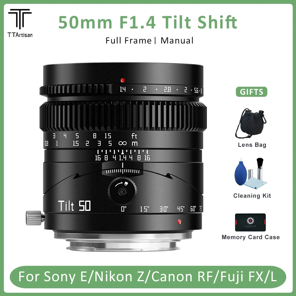 

TTartisan 50mm F1.4 Full Frame Large Aperture Tilt-Shift Lens for Sony E Panasonic Sigma FP Leica L Canon RF Nikon Z Fujifilm XF