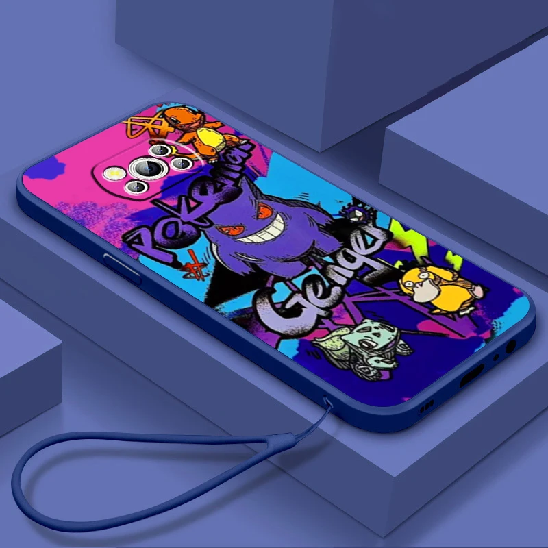 

Pokemon Pikachu Gengar Art Liquid Rope Phone Case For Xiaomi Mi Poco M5s M5 X5 X4 X3 M4 M3 F5 F4 F3 GT Pro NFC 5G C55 C50 Cover