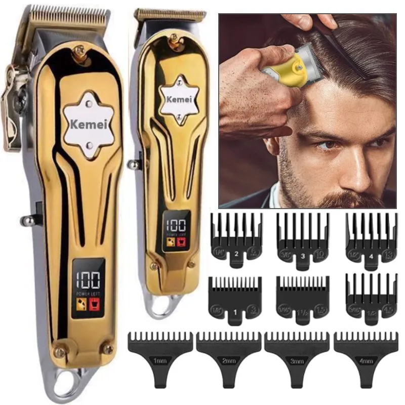 Kemei Original Ful lmetal Barber Shop Set Professional Hair Clipper for Men Electric Beard Trimmer Rechargeable Haircut Machine