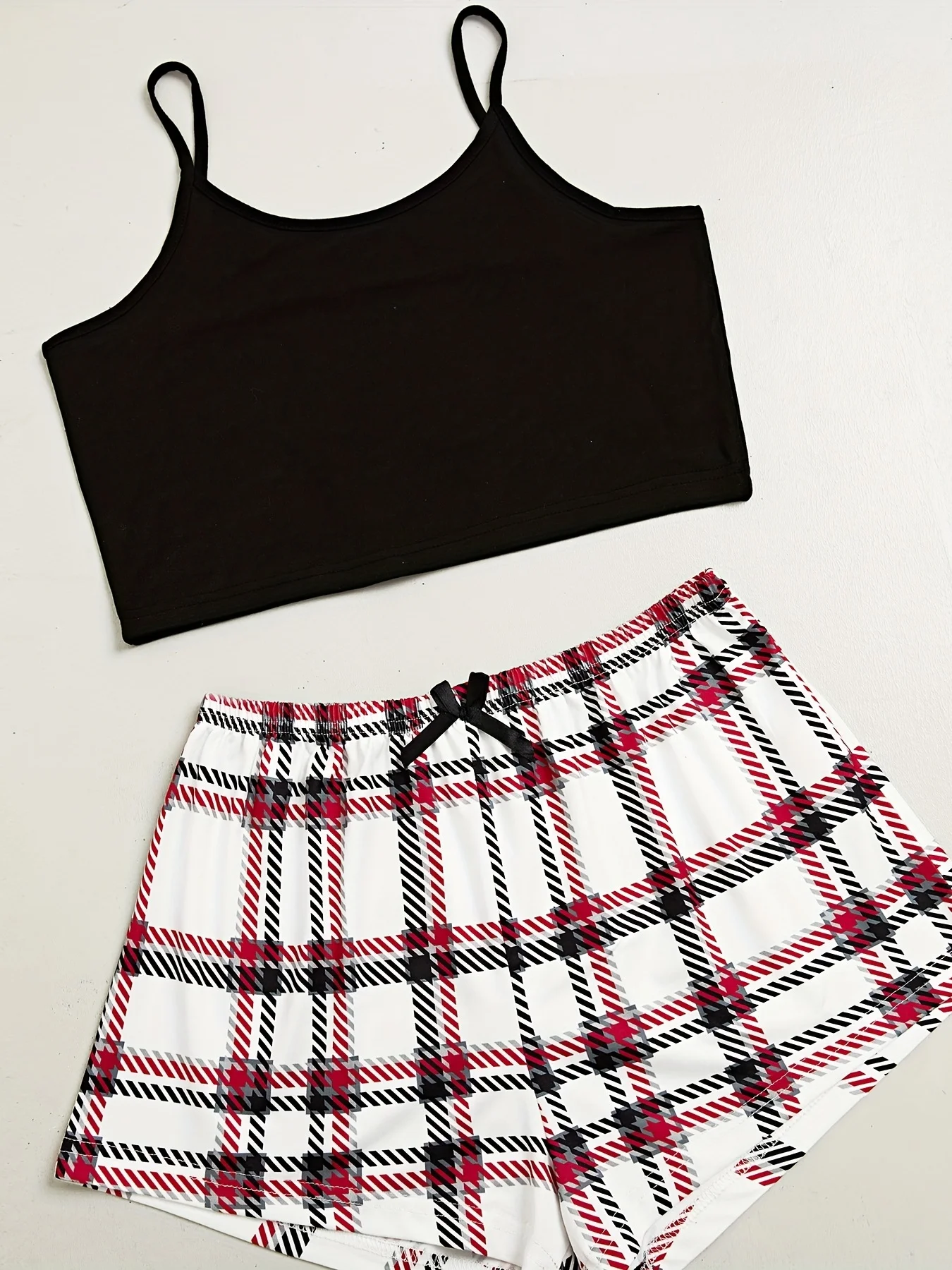 Женский Летний Пижамный Комплект В Клетку С Шортами Галстуком-бабочкой Брюки