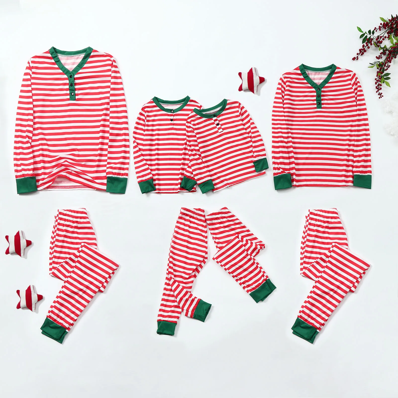 

Loungewear Sleepwear Sets Christmas 2021 Pajamas Baby Suit For Family Red Stripes mother daughter matching clothes