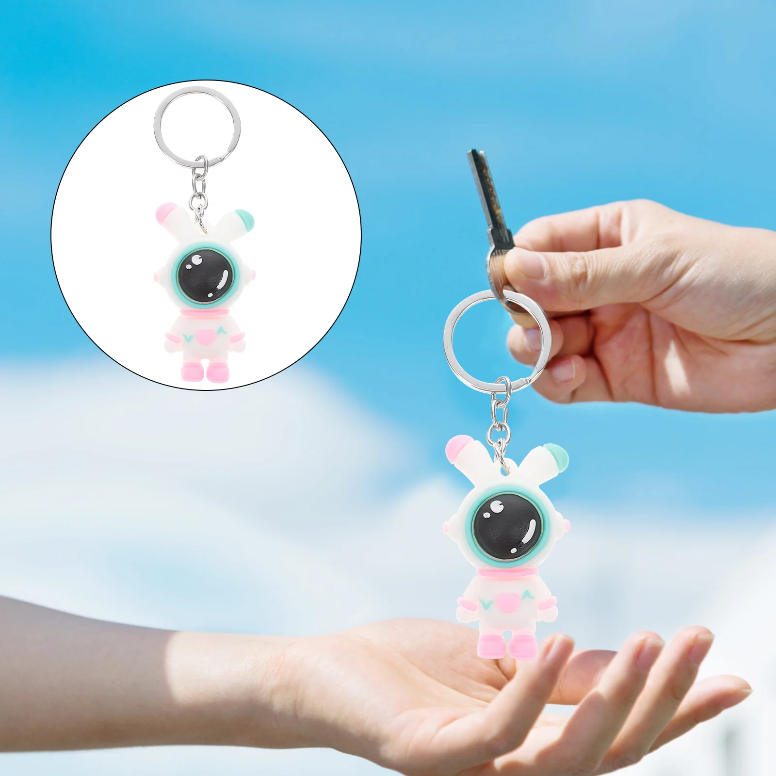 

8 Pcs Car Key Holder Rabbit Astronaut Keychain Women Keyring Womens Purse Backpack Birthday Party Favors Space