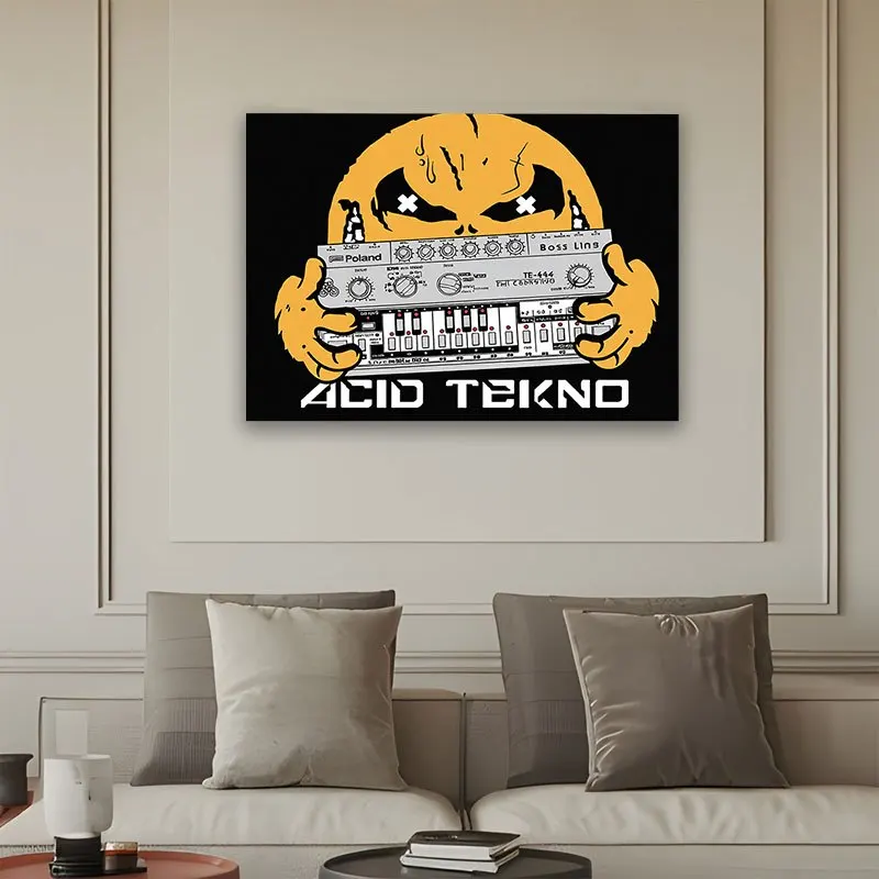 Фото Настенный гобелен с изображением музыки Acid Tekno Synthwave, ретро-декор в стиле электронного синт-поп-арта, постер 150x300 см, большой размер №2