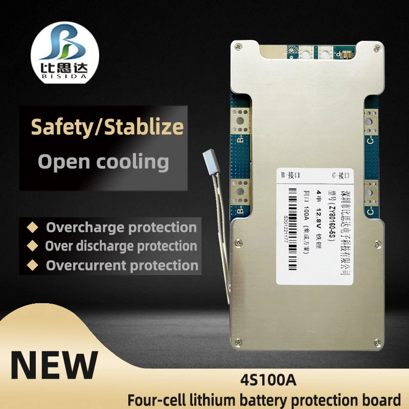Bisida BMS Lifepo4 4S 12V 80A/100A/120A перезаряжаемая Защитная плата с балансом для хранения энергии, внешний блок питания