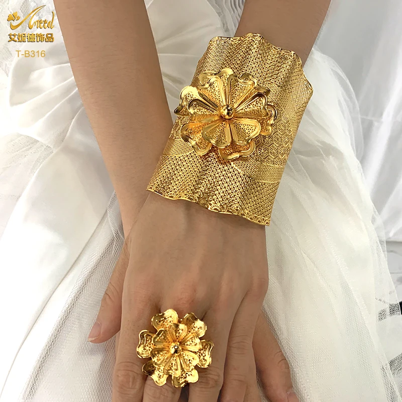

ANIID Indian Plated Gold Bangles With Ring For Women Dubai Luxury Gold Bangles Bracelet Gifts Arabic Wedding Banquet Jewelry