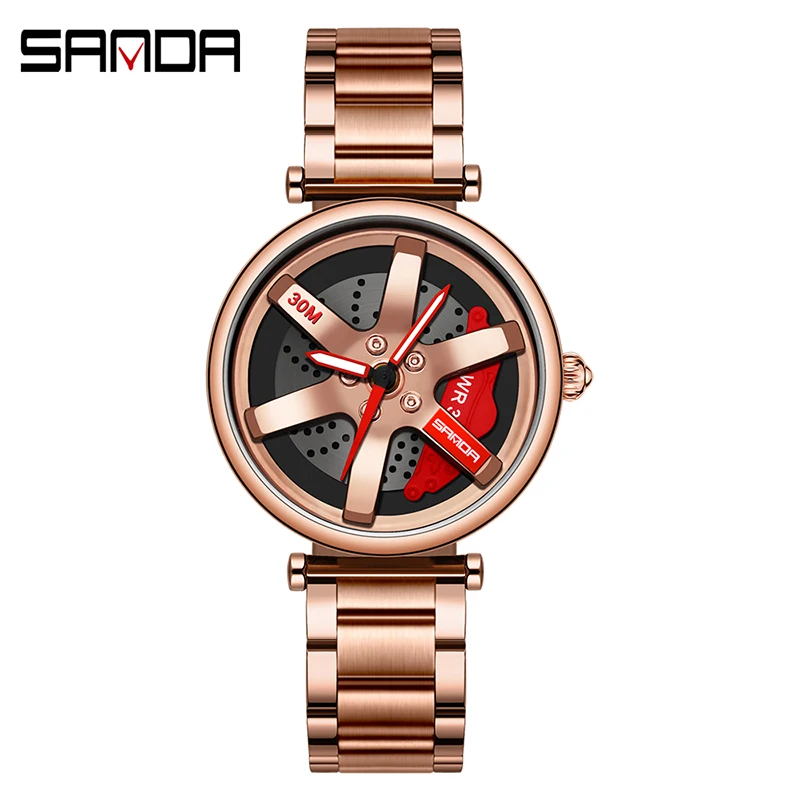 SANDA New Fashion Rotate Wheel Style Women Watch Stainless Steel Waterproof Quartz Watch for Women Luxury Relogio Feminino