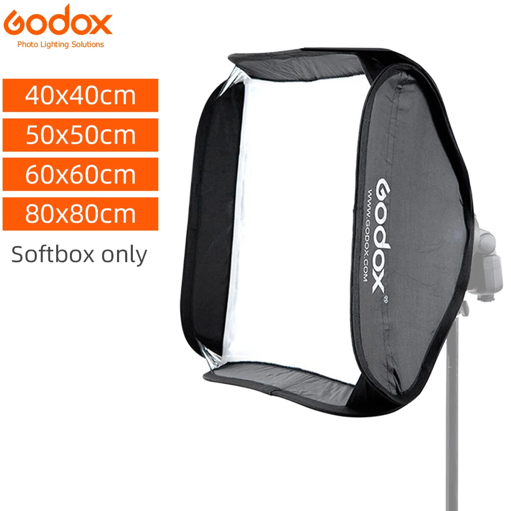 Складной софтбокс Godox 40x40 см, 50x50 см, 60x60 см, 80x80 см, для вспышки Speedlite, кронштейн S-типа, подходит для крепления Bowens Elinchrom
