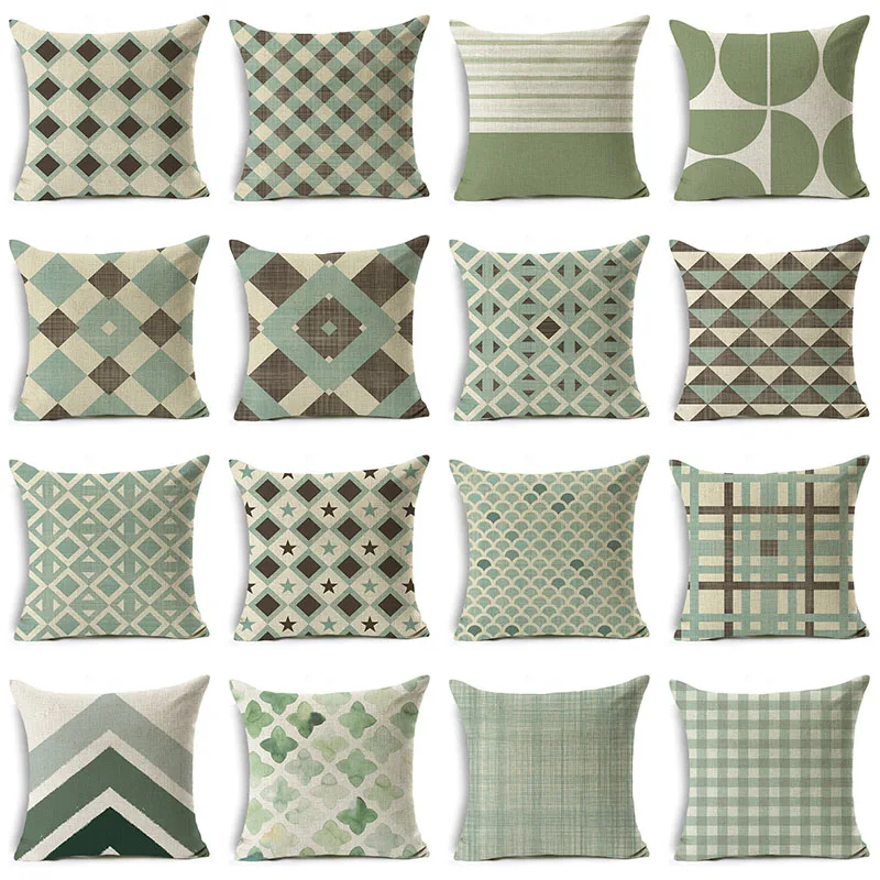 

Green Geometry Cushion Cover 45x45cm Linen Pillowcover Decorative Sofa Cushions Throw Pillows Nordic Home Decor Pillow Cases