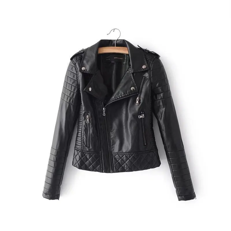 Autumn  Winter 2022 Women's Leather Short Jacket Jacket Zipper Casual Quilted Flow PU Short Jacket Fashionable Motorcycle Top