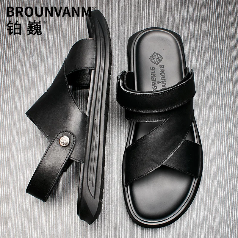 

Мужские кожаные сандалии с верхним слоем, из воловьей кожи, нескользящая мягкая подошва, пляжная обувь для мужчин, сандалии, новинка 2022