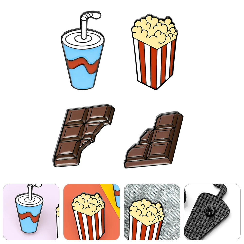 

4 Pcs Cartoon Popcorn Brooch Minimalist Backpack Bag Accessory Alloy Material DIY Badge accessories