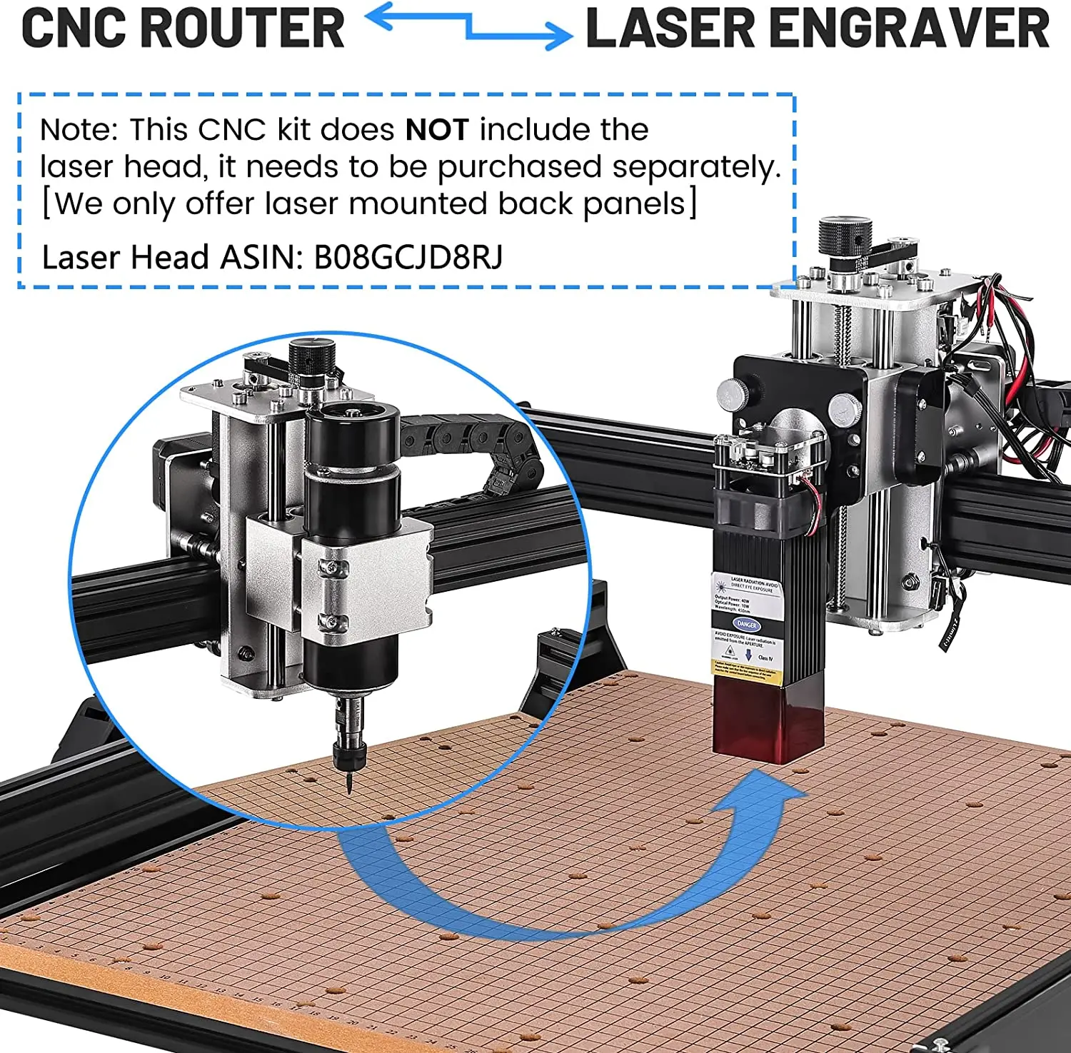TWOWIN 500W CNC Router Laser Engraving Machine Milling Drilling Engraver Woodworking Cutter Wood LatheTools Work Area 430*390mm enlarge