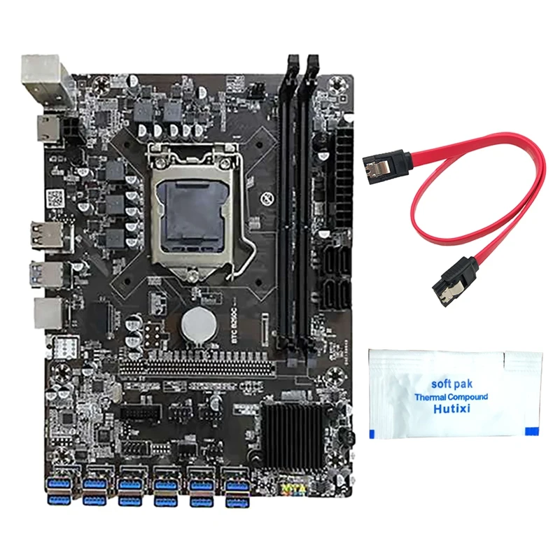 

B250C BTC Mining Motherboard 12 USB3.0 to PCI-E Graphics Slots LGA1151 DDR4 RAM SATA3.0 with Thermal Grease+SATA Cable