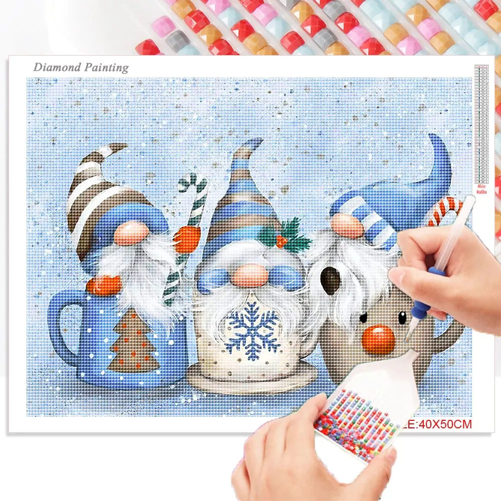 Diamond Painting New 2023 Winter Gnomes in Tea Cup Picture Diamond Mosaic 5D DIY Embroidery Art Cross Stitch Kit Home Decor 2