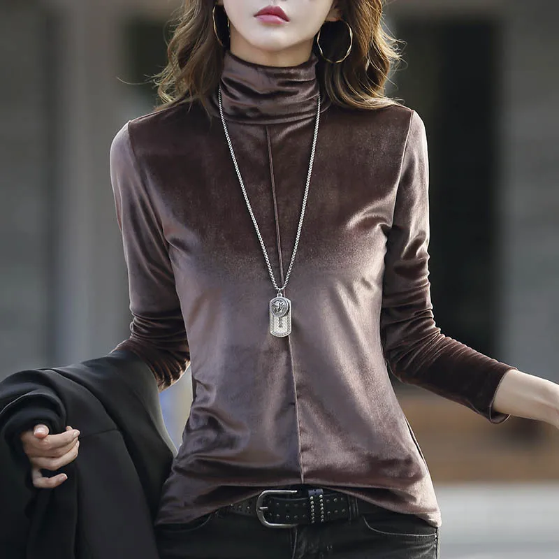 

HI-FASHION Women's Turtleneck Sweater Size Winter Velvet Top Female Solid Pullovers Long Sleeve Warm Ladies Clothes