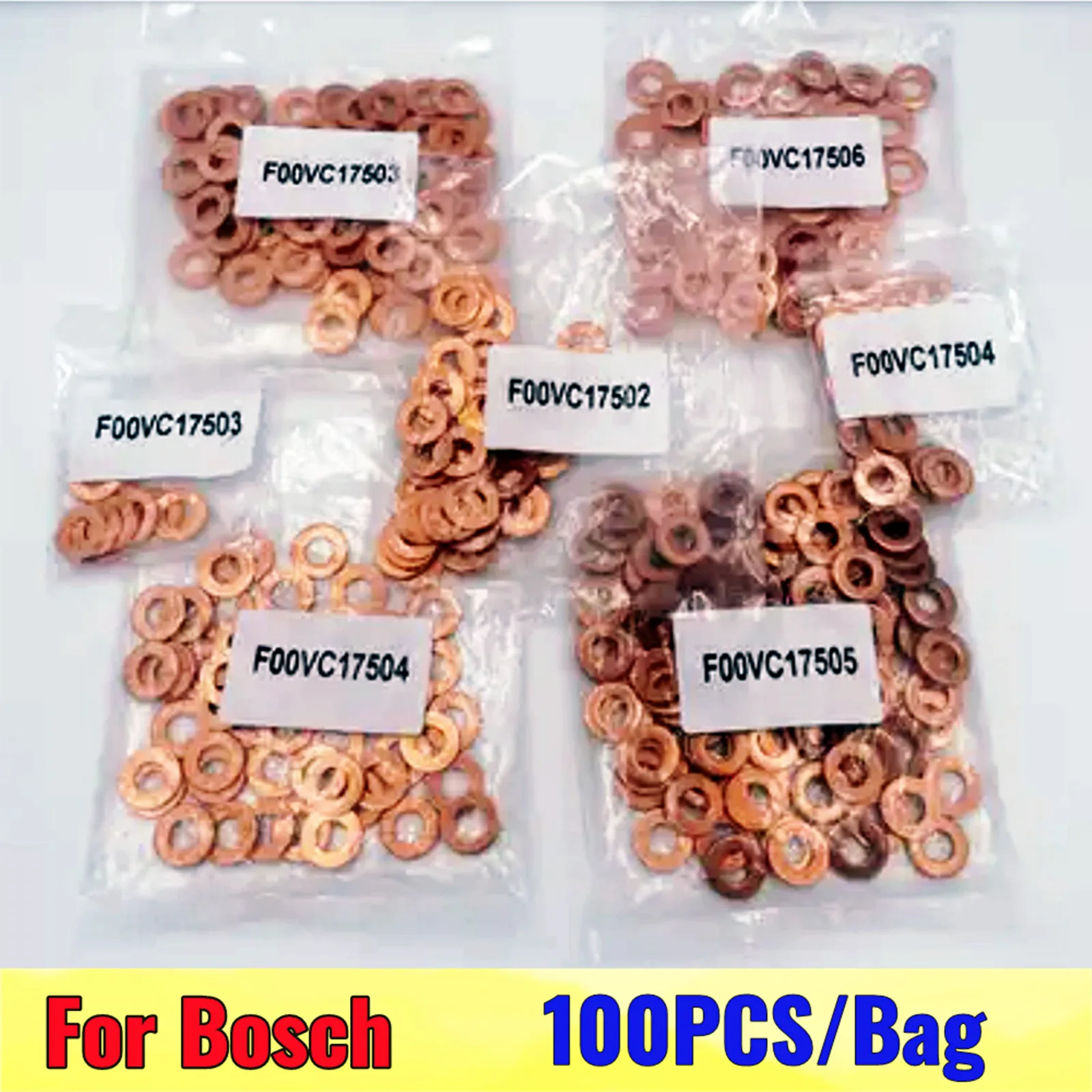 

100 шт. для BOSCH Delphi Denso, медные шайбы для автоматической топливной форсунки F00VC17504, дизельные прокладки для форсунок F00VC17503 F00VC17505