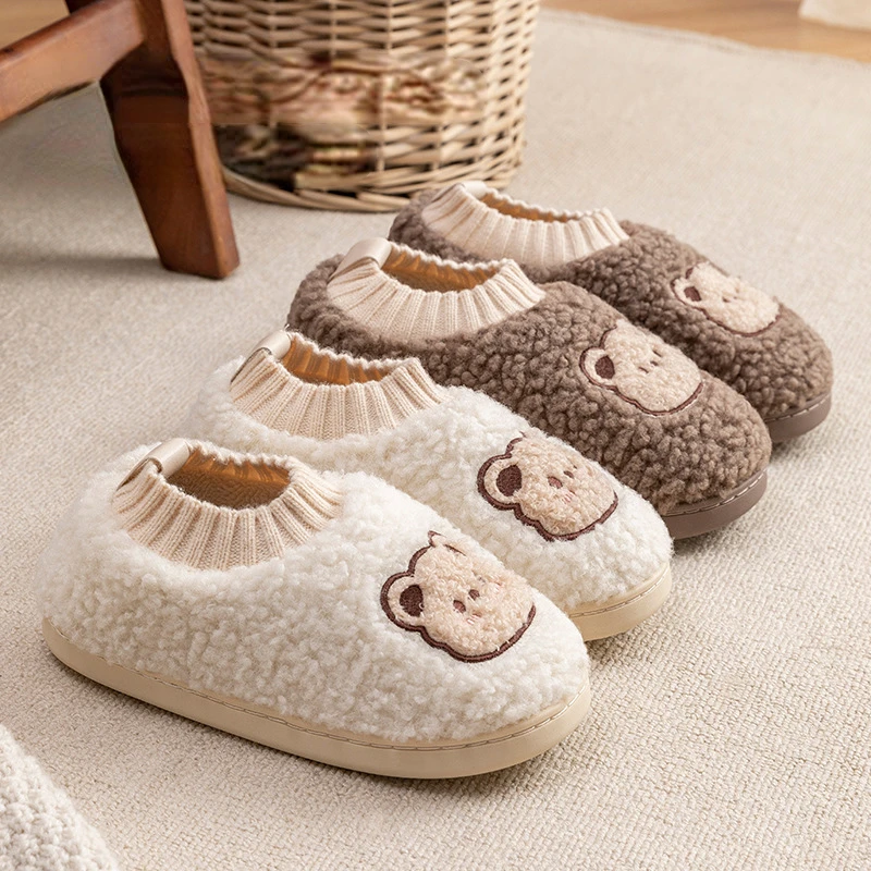 

Симпатичные домашние плюшевые тапочки с медведем, женские зимние теплые флисовые меховые домашние тапочки, женские Искусственные меховые ...