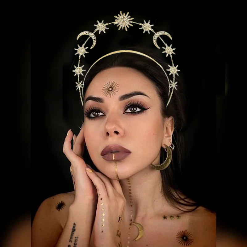 

Halo Crown Mary Goddess Headband Golden Tiara Lolita Vintage Crown Wedding Cosplay Halloween Headdress DIY Headpiece