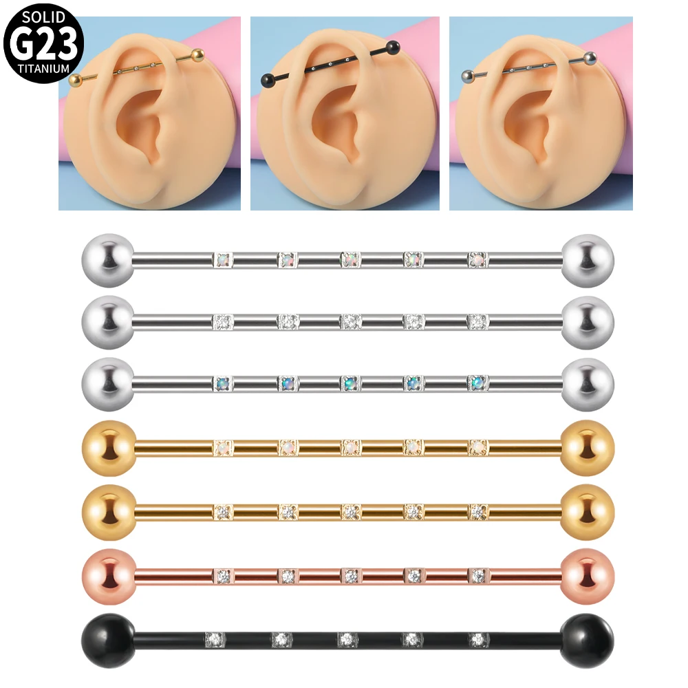 

1PC G23 Titanium 14G Industrial Scaffold Barbell For Women Center Opal Industrial Cartilage Earring Piercing