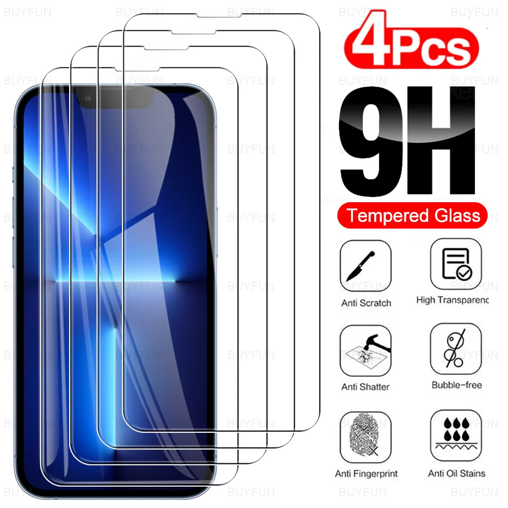

4PCS 9H Tempered Glass Case For iPhone 13 Pro Max Protective Glass For iPhone13 Pro Max iphon 13Pro 13 Mini Screen Protect Film