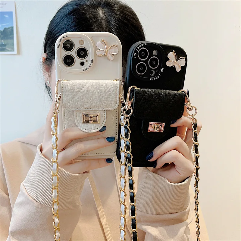 

Leather Wallet Crossbody Necklace Lanyard Phone Case For iPhone 14 Plus 13 12 11 Pro Max Card Holder Stand Shockproof Back Cover