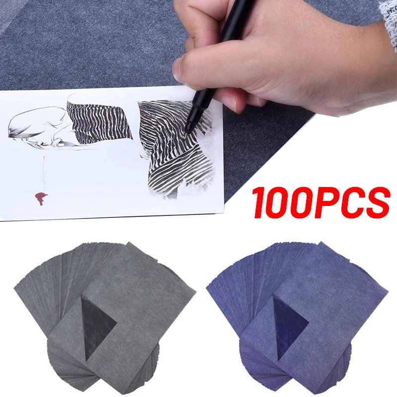 100Pcs Carbon Paper for Tracing Graphite Transfer Papers Black Blue Graphite Paper on Wood Projects Canvas Fabric Artist Sketch