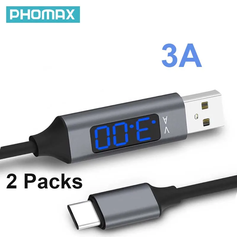 PHOMAX-Cable de carga rÃ¡pida USB tipo C, pantalla LED inteligente 3A, corriente/voltaje,...