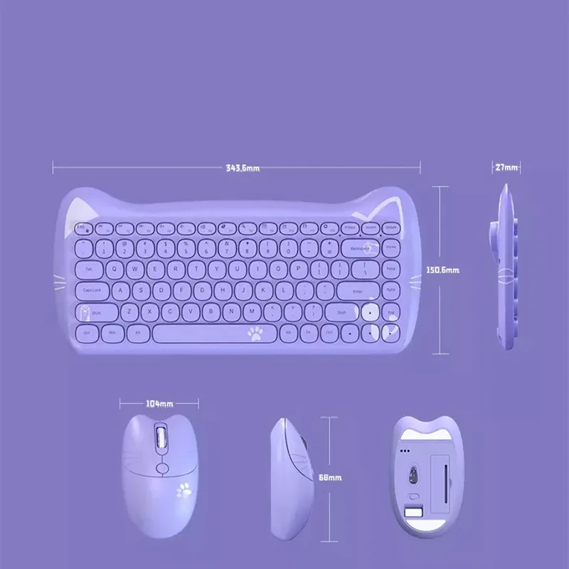 

Bluetooth Membrane Keyboard Wireless 2.4G Keyboard And Mouse Set Cute Cat Mini Business Office Home
