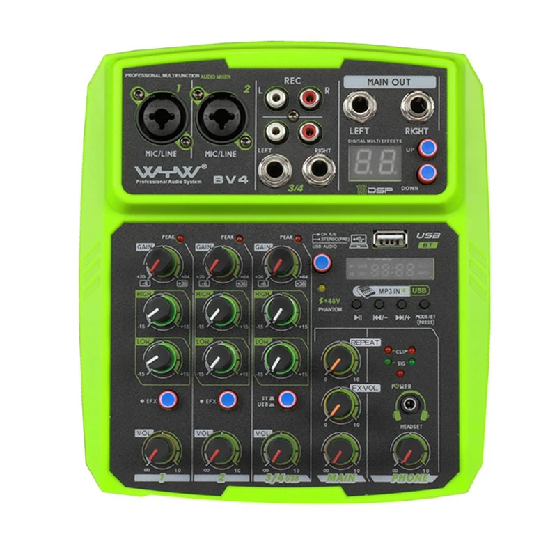 

Портативный цифровой аудиомикшер WYW с звуковой картой, Bluetooth, USB, 48 В, фантомное питание для записи диджея, ПК