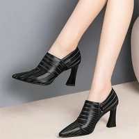 punk goth office shoes women genuine leather high heel pumps female low top pointed toe wedding party ankle boots casual shoes