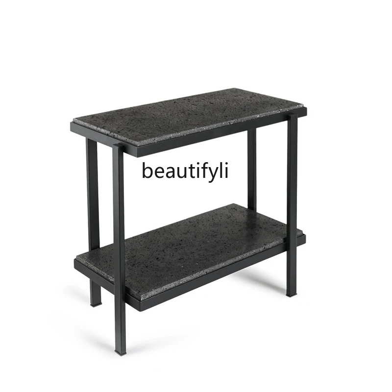 

zq Removable Side Table Natural Black Cave Stone Corner Table Living Room Sofa Edge Bedroom Bedside Storage Table
