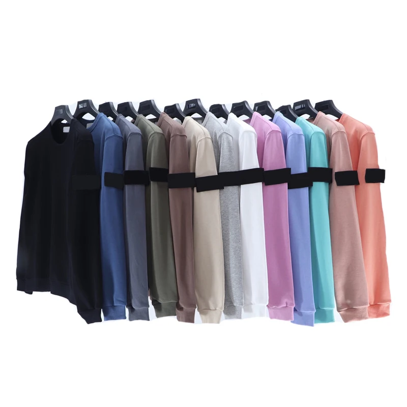 

Men's Solid Color Long-sleeved Sweater Spring and Autumn Cotton Loose Stone Sleeve Label Round Neck Sweater for Men and Women