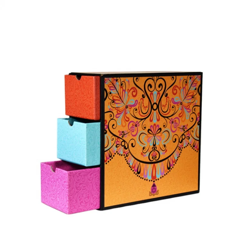 

Warm color Chinese Traditional Style Three layers of the drawer Luxury Mooncake Cardboard Cookie Cardboard Gift Box