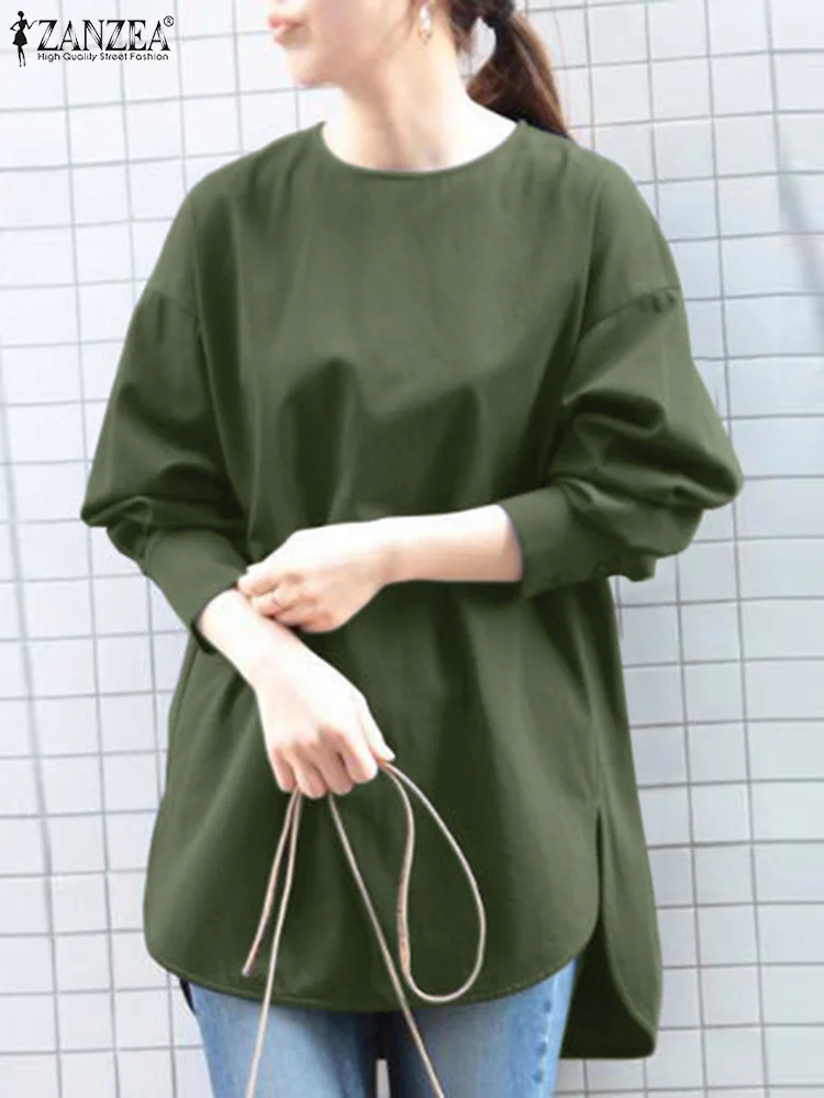 

2023 ZANZEA Women Fashion Long Sleeve Blouse Spring Shirt Elegant O Neck Solid Loose Tops Female Casual Tunic Work Chemise Mujer