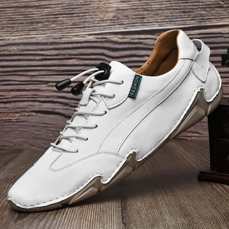 

2022 New Leather Men Shoes Black Blue Man Casual Sneakers Elastic Band Fashion Drive Shoes For Mens Comfortable Loafers Shoe