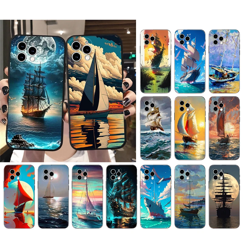 

Sailing Boat Phone Case For iphone 14 13 12 11 Pro Max XS XR X 12mini 14 Plus 7 8 SE Mobile Phone Case Funda