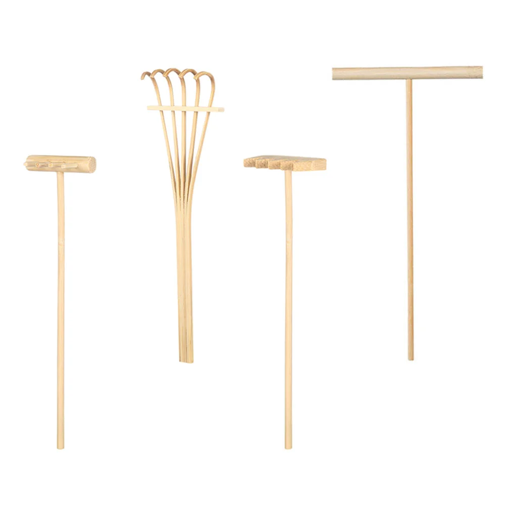 

4 шт., настольные мини-грабли из бамбука