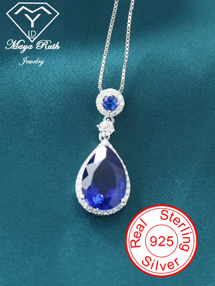 

Created Sapphire Gemstone Pendant 925 Sterling Silver Party For Women Anniversary Gifts Red Ladies Halo Necklace Sparkling